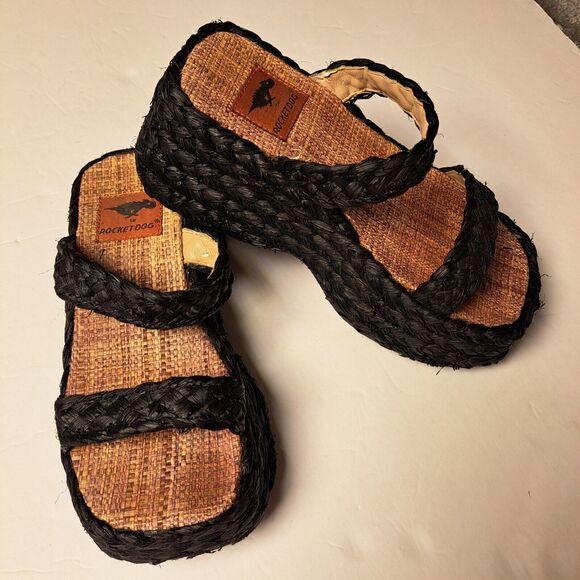 Rocket Dog Chunky Platform ESPADRILLES WOMENS SIZE 6 Black 90s Y2K party beach - Picture 1 of 11